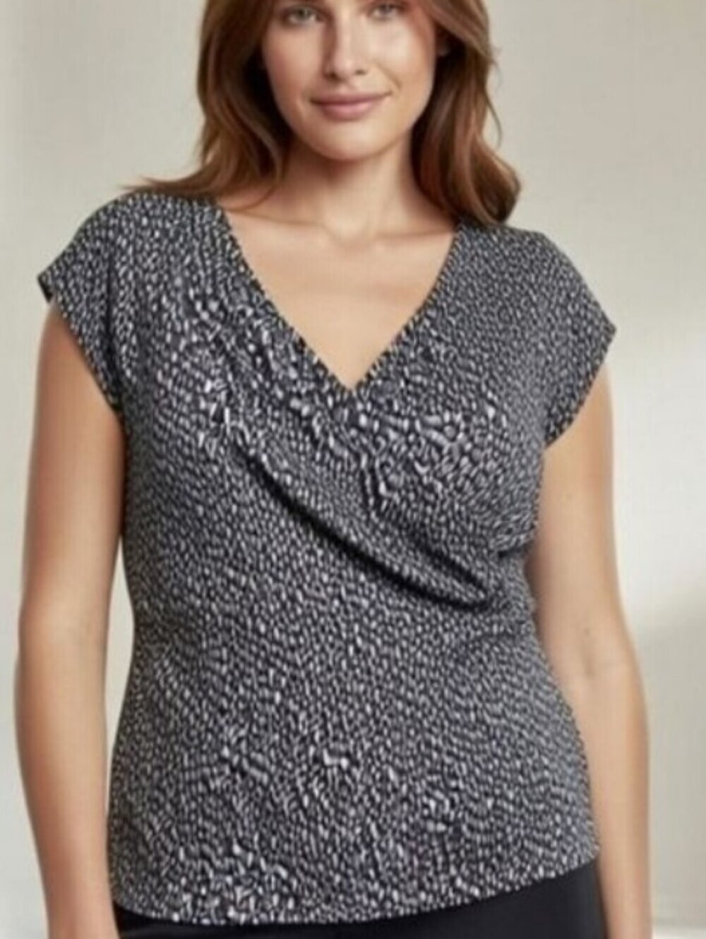 Ann Taylor Black and White Patterned Surplice Wrap Top